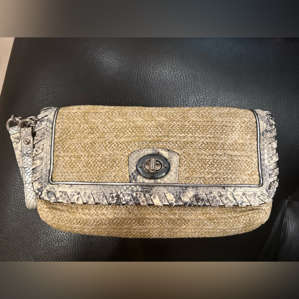 Authentic Coach Hampton Straw & Python Leather Tr… - image 1